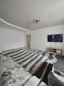 1 dormitorio con 1 cama grande y TV de pantalla plana en Apartment Ivashchenka 1a en Lutsʼk