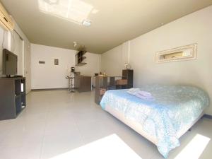 a bedroom with a bed and a tv in it at Roosevelt 1681 in Buenos Aires