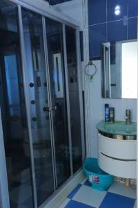 ein Bad mit einer Dusche, einem WC und einem Waschbecken in der Unterkunft Appartement meublé Oran in Oran