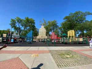 a playground in a park with at 1 COZY APt IN WEST NY, NEW JERSEY, at 2 bloks from bus stop-15 minutes 2NY 7MINUTES VIA NYWATERWAY FERRY-BETTER CAN'T BE!! in West New York