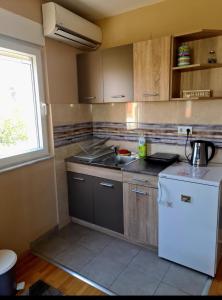 eine Küche mit einer Spüle und einem weißen Kühlschrank in der Unterkunft SOGNI D'ORO in Niš