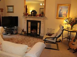 a living room with a couch and a fireplace at Blossom Hill Bed and Breakfast in Killaloe