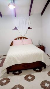 蘇克雷的住宿－Departamento 1 casa Iglesias，一间带一张床铺的卧室,位于带天花板的房间内