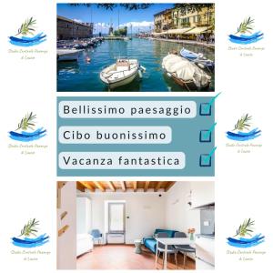 a collage of photos of a villa with boats in the water at Studio Centrale Pacengo di Lazise in Lazise