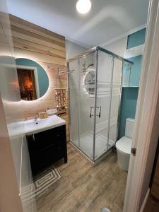 ein Bad mit einer Dusche, einem Waschbecken und einem WC in der Unterkunft Casa SaMARa in Alicante