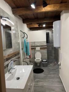 y baño con lavabo y aseo. en Apartment Klingerček en Banská Štiavnica