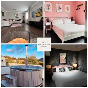 een collage van foto's van een hotelkamer met twee bedden bij The Heather Dew in Portstewart