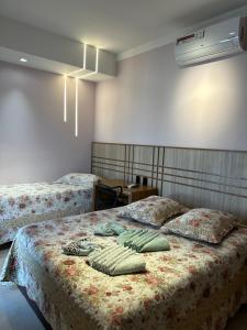 1 dormitorio con 2 camas con almohadas en Pousada das Águas en Lambari