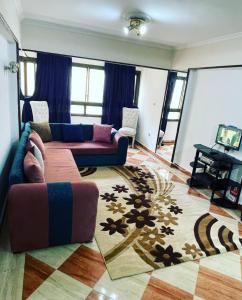 开罗Hosny Makram Ebid Hotel的带沙发和地毯的客厅
