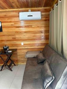 ein Wohnzimmer mit einem Sofa und einer Heizung in der Unterkunft Sítio Recanto Nativo in Palmitos