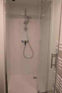 eine Dusche mit Glastür im Badezimmer in der Unterkunft Les Belles Pierres - HyperCentre in Amboise