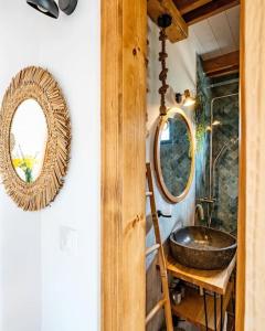 W łazience znajduje się umywalka i lustro. w obiekcie Forrest Relax & Spa w mieście Rakovac