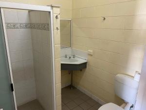 a bathroom with a sink and a toilet at Central Point Motel in Mount Isa