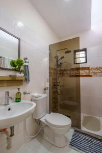 a bathroom with a toilet and a sink and a shower at Oceanside 2 bedroom house, 50Mbps WiFi in Panglao