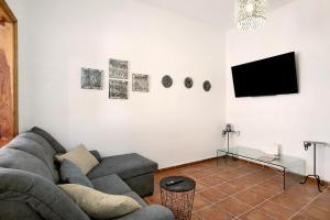 ein Wohnzimmer mit einem Sofa und einem Flachbild-TV in der Unterkunft Casa del Mar en Tacoronte in Tacoronte