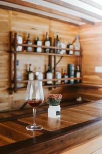 una copa de vino en una mesa de madera en Labuan Bajo Trip, en Nggorang