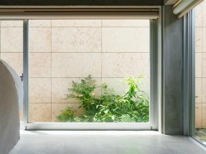 an open window in a room with a plant outside at Tanegashima Araki Bekkan in Nishinoomote