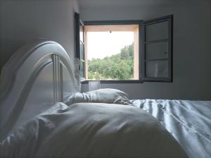 a bed in a room with a window at La petite Jarlandine in Château-Arnoux-Saint-Auban