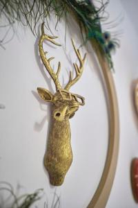 a gold deer head hanging on a wall at Vivienda Oasis Feria in Albacete