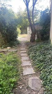 a stepping stone path in a yard with a tree at Dar Kareem in Villeparisis