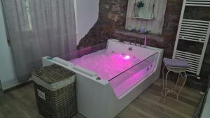 a hot tub with pink water in a room at Tana della Lavanda in Montefiorino