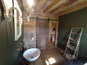 a bathroom with a sink and a ladder and a mirror at La Grange in Fter