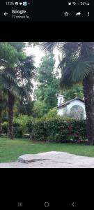 una foto de un jardín con palmeras y una casa en Mambly b&b ristorante pizzeria, en Galliate