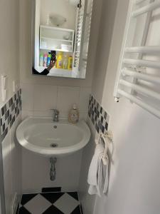 a bathroom with a sink and a mirror at Ferienwohnung in Werder Havel Innenstadt in Werder