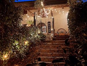 um conjunto de escadas com luzes e plantas em Casale I Tigli em Lucca