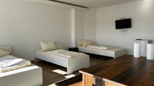 een kamer met 2 bedden en een flatscreen-tv bij Pension MC City in Gaimersheim