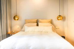 1 dormitorio con 1 cama blanca y 2 almohadas en Hermoso departamento en el corazón de la Recoleta en Buenos Aires