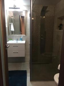 y baño con ducha, lavabo y aseo. en Apartment Queen Bridge en Sibiu