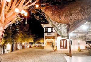 RedDoorz at Casa Rafaelle Transient Ilocos Sur في San Vincente: ممشى يؤدي لمبنى في الليل