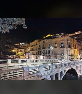 un pont sur une rivière dans une ville la nuit dans l'établissement Via Piave 82, à Cosenza