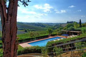 a swimming pool with a view of a vineyard at Casa Rossa by PosarelliVillas in Luia