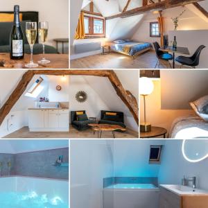 a collage of photos of a room at Centre-ville le nid d'amour jacuzzi appartement in Rouen