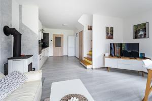 sala de estar con sofá y TV en Apartmán Jasmin, en Frymburk