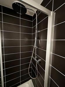 La salle de bains est pourvue d'une douche et d'une armoire. dans l'établissement L’Esquile Rose - Charmant studio en hypercentre, à Toulouse
