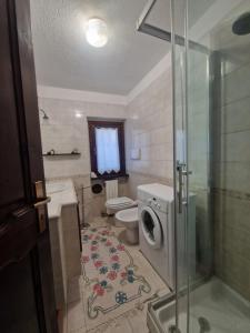 een badkamer met een toilet en een wasmachine bij L'Atelier du Temps - Casa Margherita in Courmayeur