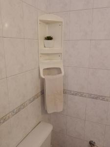 baño con aseo y una planta en un estante en Depto zona Plaza Mitre en Mar del Plata