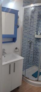 エル・プエルト・デ・サンタマリアにあるLoft El pez blancoのバスルーム(シャワー、シンク、鏡付)