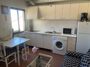eine Küche mit einer Spüle und einer Waschmaschine in der Unterkunft Edificio Laura in San Pedro del Pinatar