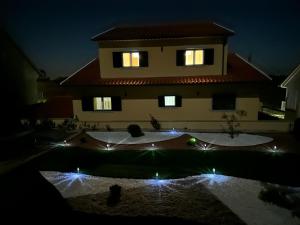 una casa por la noche con luces en el patio en Casa De Ferias Santos, en Aguiar da Beira