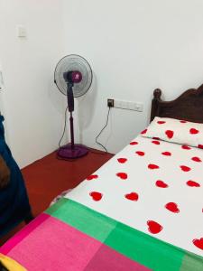 a bedroom with a bed and a fan at Robert Inn Dambulla in Dambulla