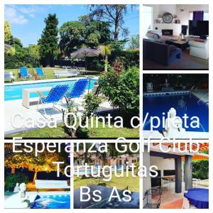 un collage de fotos de una piscina en Casa Quinta con pileta Tortuguitas Bs As en Manuel Alberti