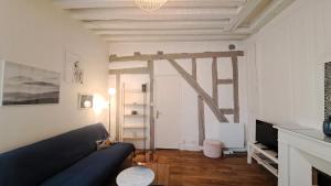 een woonkamer met een bank en een tafel in een kamer bij Appartement de charme au coeur du Vieux Tours in Tours