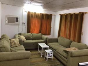 uma sala de estar com dois sofás e uma televisão em نزل ريفي ( شاليه زراعي ) 