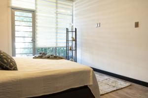 een slaapkamer met een bed en een groot raam bij Centro Histórico - Suite 5 Doble de Lujo Cama Doble King Size in Mexico-Stad