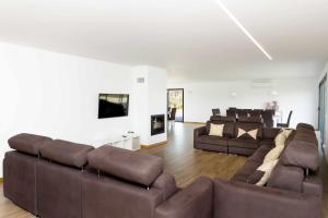 uma sala de estar com dois sofás castanhos e um sofá em Casa dos Mirtilos Duke T8 em Celorico de Basto