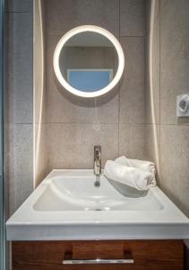 een badkamer met een wastafel en een spiegel bij Le Lyon - Bastille / Esplanade in Grenoble